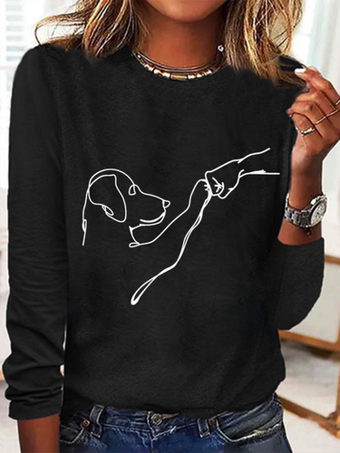 Dog Fist Bump Simple Crew Neck Long Sleeve Shirt - Modetalente - Modalova