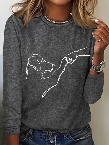 Dog Fist Bump Simple Crew Neck Long Sleeve Shirt - Modetalente - Modalova