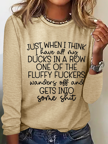 Women's Ducks In A Row Funny Regular Fit Simple Long Sleeve Shirt - Modetalente - Modalova