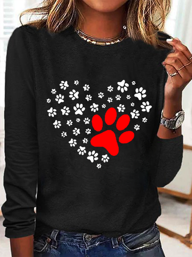 Funny Dog Crew Neck Simple Heart Cotton-Blend Long Sleeve Shirt - Modetalente - Modalova