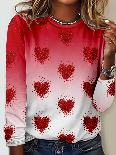 Crew Neck Heart Ombre Regular Fit Casual Long Sleeve Shirt - Modetalente - Modalova