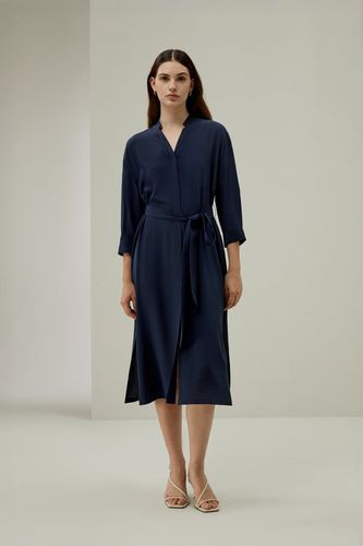 LILYSILK Robe Chemise Soie S, Col Montant, Poches, Ceinture, Crêpe de Chine - LILYSILK - Modalova