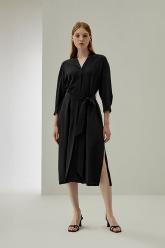 LILYSILK Robe Chemise Soie L Élégante Infroissable Col Montant Poches Ceinture - LILYSILK - Modalova