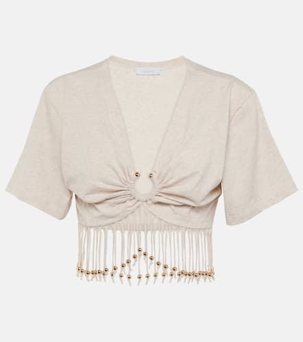 Fringed beaded cotton jersey crop top - Rabanne - Modalova