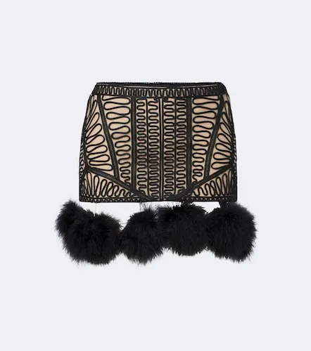 Embroidered feather-trimmed mesh miniskirt - The Attico - Modalova