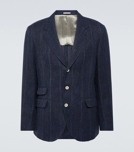 Blazer in lino, seta e lana a righe - Brunello Cucinelli - Modalova