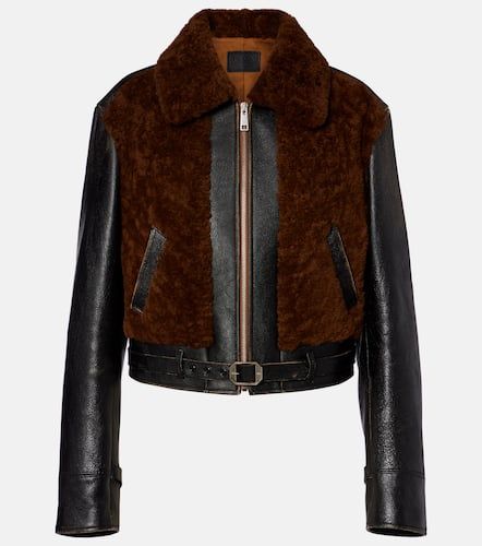 Belted shearling-trimmed leather jacket - Prada - Modalova
