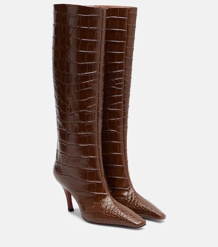Mona croc-effect leather knee-high boots - Amina Muaddi - Modalova