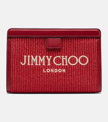 Avenue Small leather-trimmed raffia pouch - Jimmy Choo - Modalova