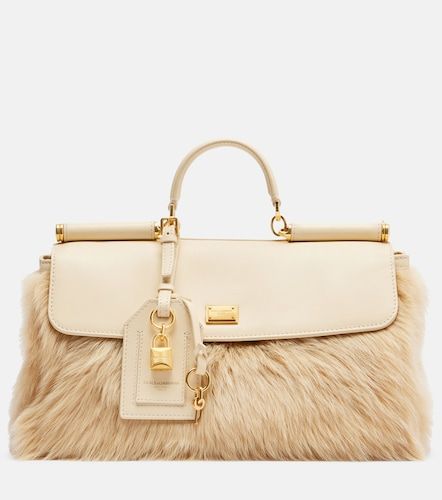 Borsa a mano Sicily Large in pelle e shearling - Dolce&Gabbana - Modalova