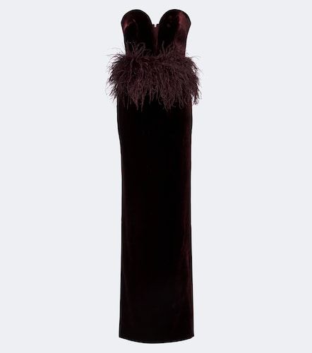Abito lungo bustier in velluto con piume - The New Arrivals Ilkyaz Ozel - Modalova
