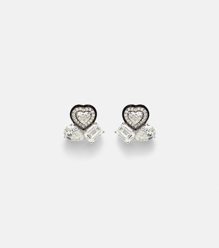 Pendientes Cluster Heart de oro blanco de 18 ct con diamantes - Kamyen - Modalova