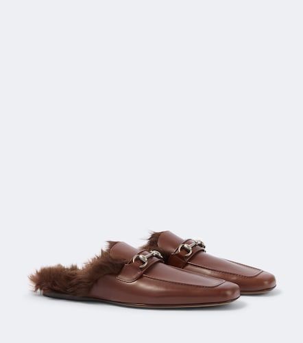 Horsebit shearling-lined leather mules - Gucci - Modalova