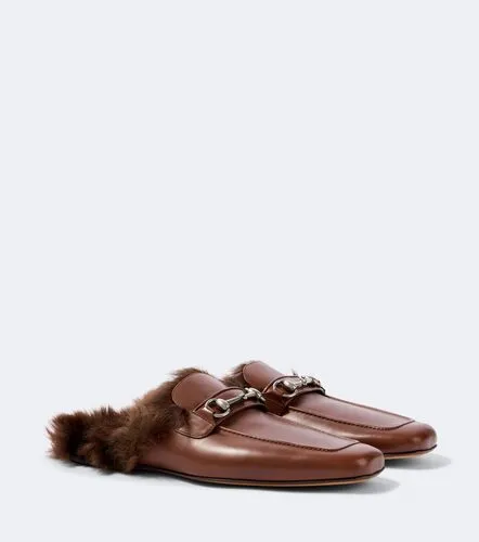 Horsebit shearling-lined leather mules - Gucci - Modalova