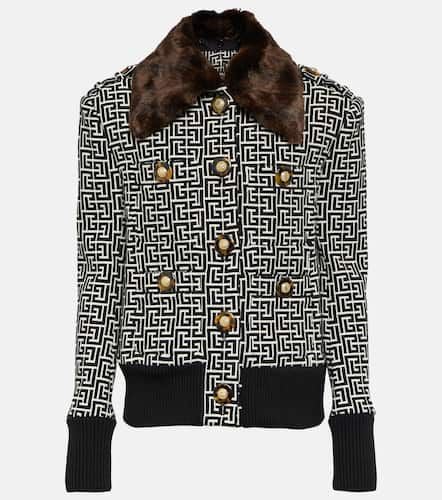 Monogram faux fur-trimmed jacket - Balmain - Modalova