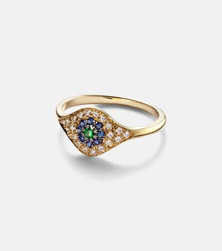 Cats Eye 18kt ring with diamonds, sapphires and tsavorite - Ileana Makri - Modalova