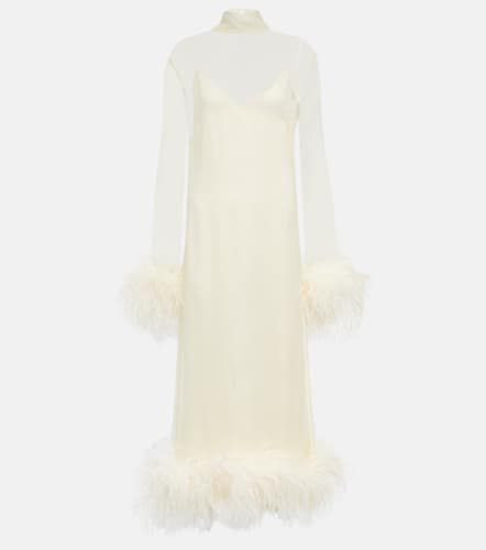 Gina Venti feather-trimmed silk midi dress - Taller Marmo - Modalova