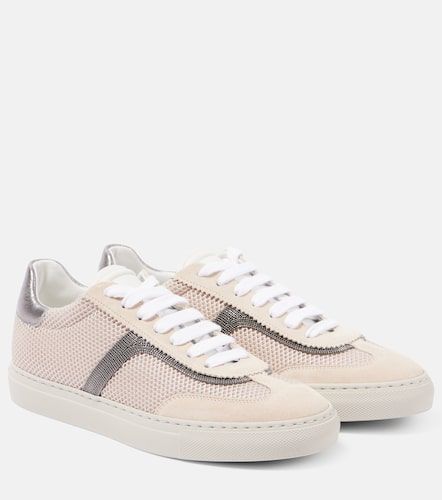 Sneakers in suede e mesh con monili - Brunello Cucinelli - Modalova