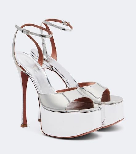 Aya mirrored leather platform sandals - Amina Muaddi - Modalova