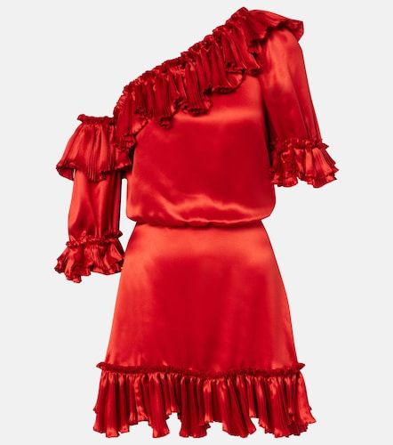 Abito corto in raso di seta con volant - Saint Laurent - Modalova