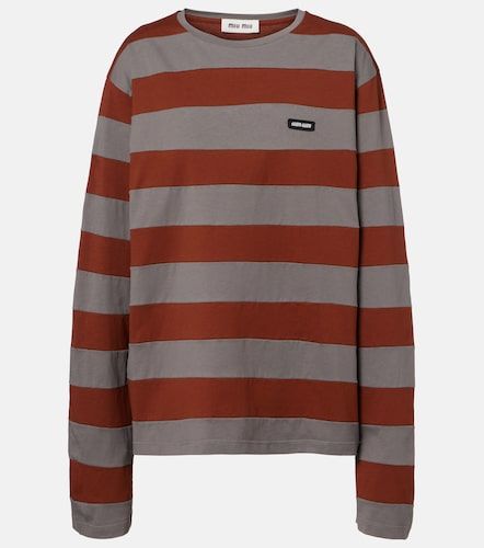 Camiseta de jersey de algodón a rayas - Miu Miu - Modalova