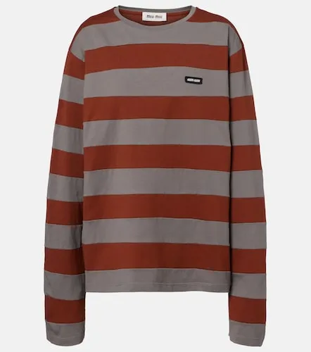 Camiseta de jersey de algodón a rayas - Miu Miu - Modalova