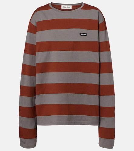 T-shirt in jersey di cotone a righe - Miu Miu - Modalova