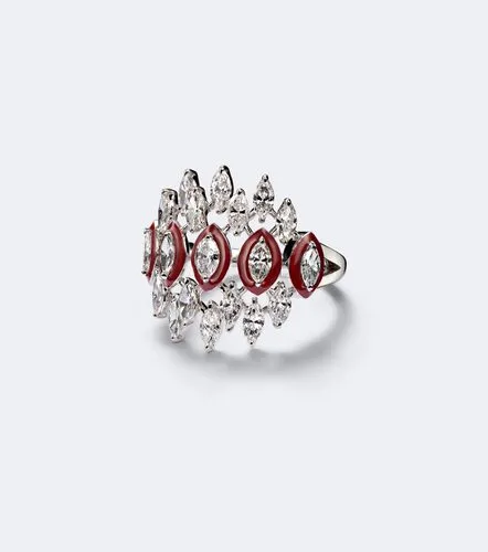 Tiara 18kt white gold and enamel pinky ring with diamonds - Kamyen - Modalova