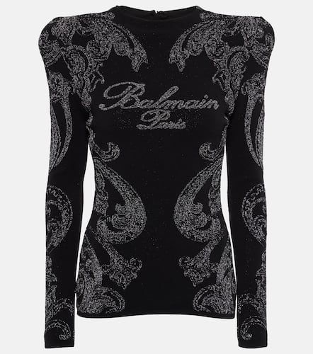 Logo paisley cotton-blend jersey top - Balmain - Modalova