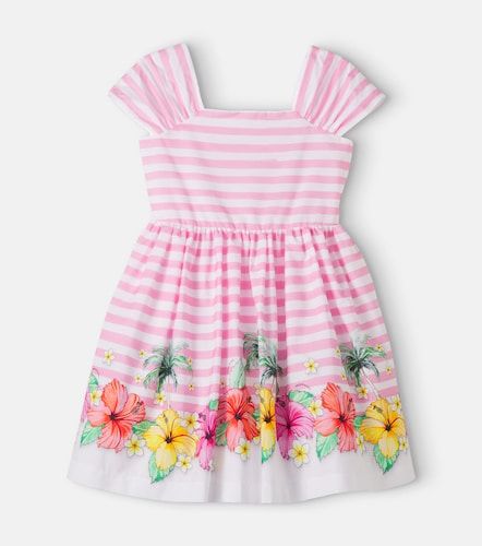 Vestido de algodón a rayas floral - Monnalisa - Modalova