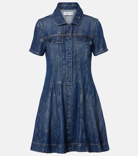 Embellished pleated denim minidress - Self-Portrait - Modalova
