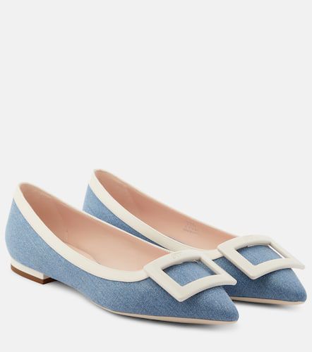 Leather-trimmed denim ballet flats - Roger Vivier - Modalova