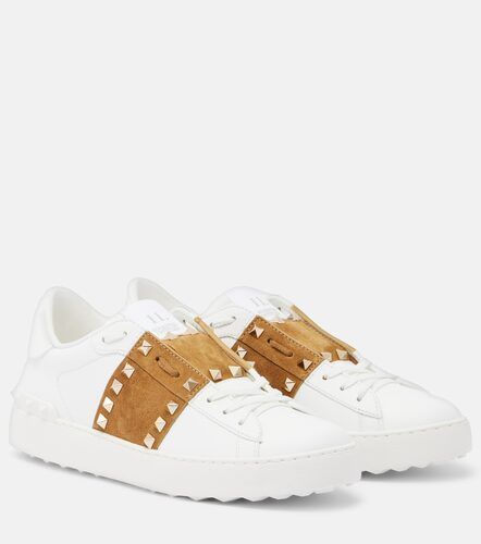 Rockstud suede-trimmed leather sneakers - Valentino Garavani - Modalova