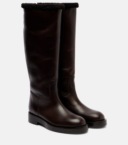 Shearling-trimmed leather knee-high boots - Paris Texas - Modalova