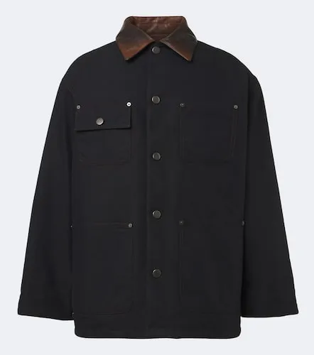 Leather-trimmed cotton-blend down jacket - Prada - Modalova