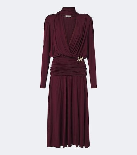 Draped tie-neck jersey midi dress - Blumarine - Modalova