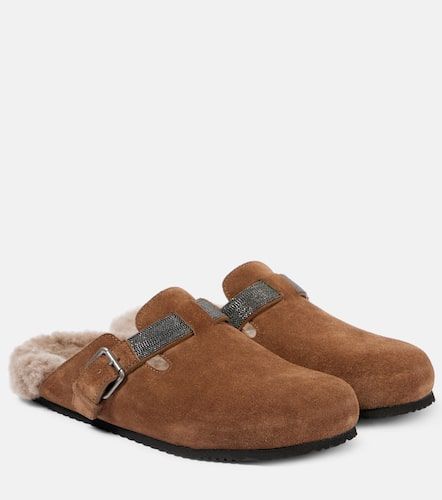 Monili shearling-trimmed suede mules - Brunello Cucinelli - Modalova