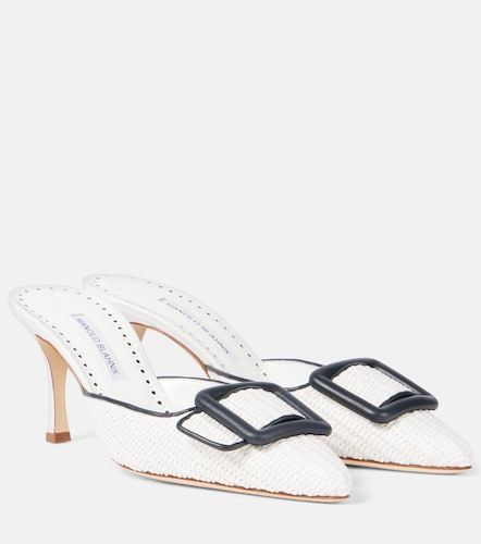 Maysale 70 leather-trimmed raffia mules - Manolo Blahnik - Modalova