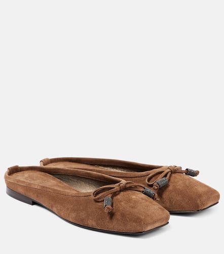 Monili bow-detail suede mules - Brunello Cucinelli - Modalova