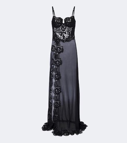 Abito lungo in misto seta e cotone con pizzo - Dolce&Gabbana - Modalova
