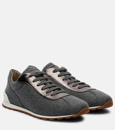 Leather-trimmed felt sneakers - Brunello Cucinelli - Modalova