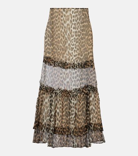 Gonna lunga in chiffon con volant e stampa leopardata - Ganni - Modalova