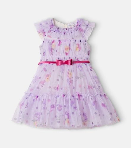 Vestido de tul floral con cinturón - Monnalisa - Modalova