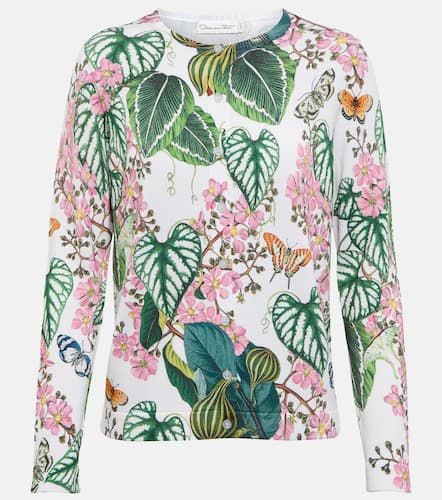 Floral cotton-blend knit cardigan - Oscar de la Renta - Modalova