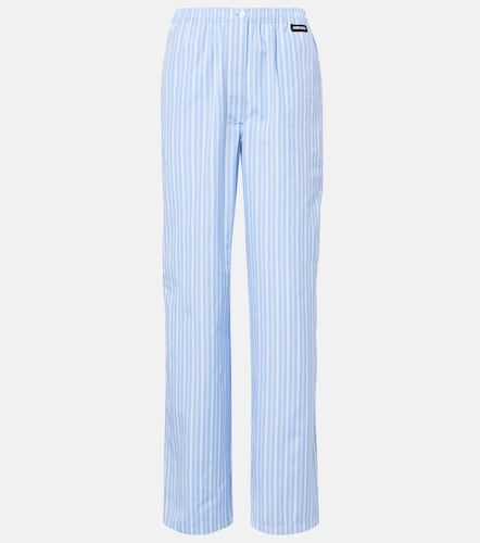 Pantaloni a gamba larga in popeline di cotone a righe - Miu Miu - Modalova