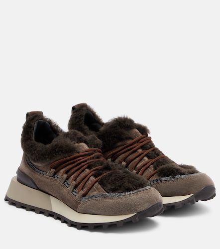 Sneakers in suede con shearling - Brunello Cucinelli - Modalova