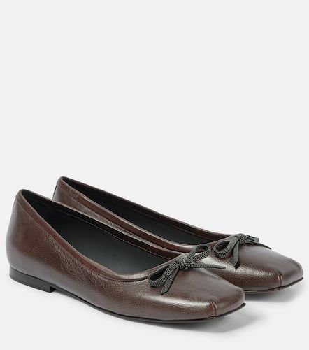 Embellished bow-detail leather ballet flats - Brunello Cucinelli - Modalova