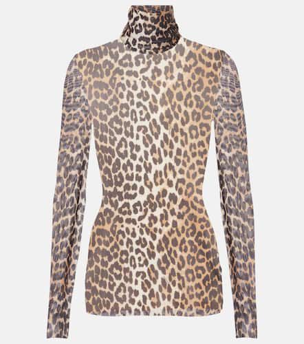 Leopard-print mesh turtleneck top - Ganni - Modalova