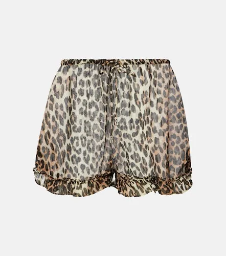 Leopard-print ruffled chiffon shorts - Ganni - Modalova