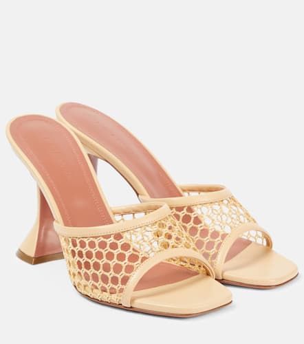 Lupita 95 fishnet leather-trimmed mules - Amina Muaddi - Modalova